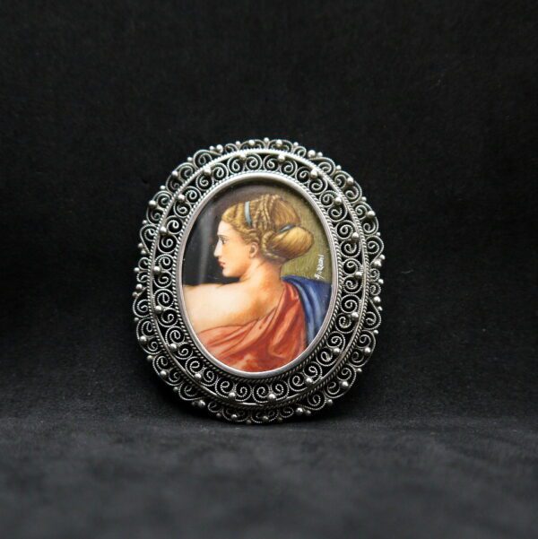 Broche/pendentif argent et miniature – Image 2