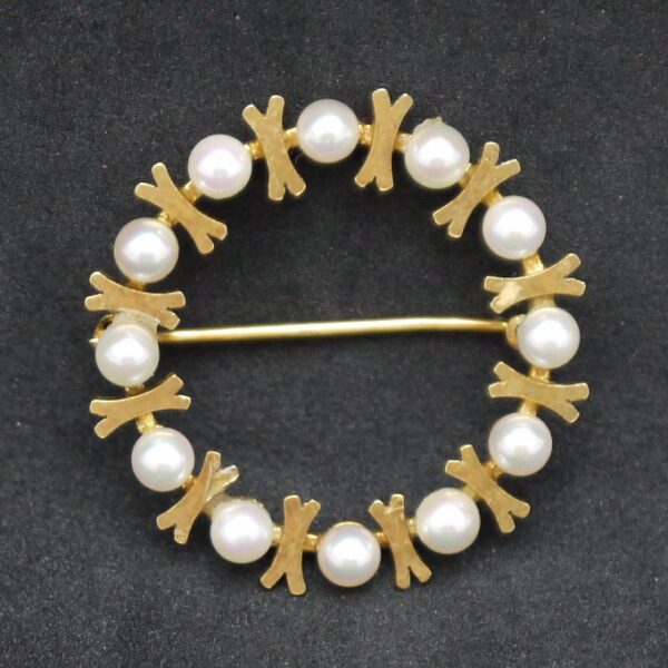 Broche ronde or et perles Napoléon III