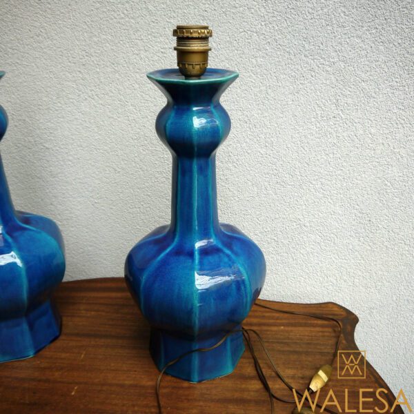 Paire de pieds de lampe en faience craquelée turquoise – Image 2