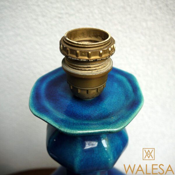 Paire de pieds de lampe en faience craquelée turquoise – Image 3