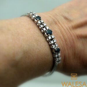 Bracelet or blanc diamants taille brillant et saphirs