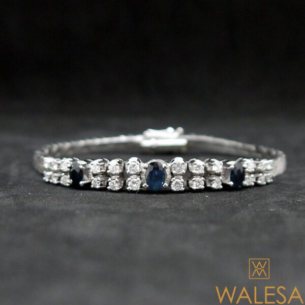 Bracelet or blanc diamants taille brillant et saphirs – Image 3