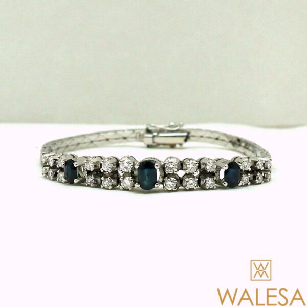 Bracelet or blanc diamants taille brillant et saphirs – Image 4