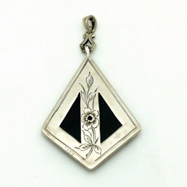 Pendentif réversible argent onyx et marcassites – Image 2