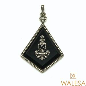 Pendentif réversible argent onyx et marcassites