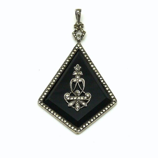 Pendentif réversible argent onyx et marcassites