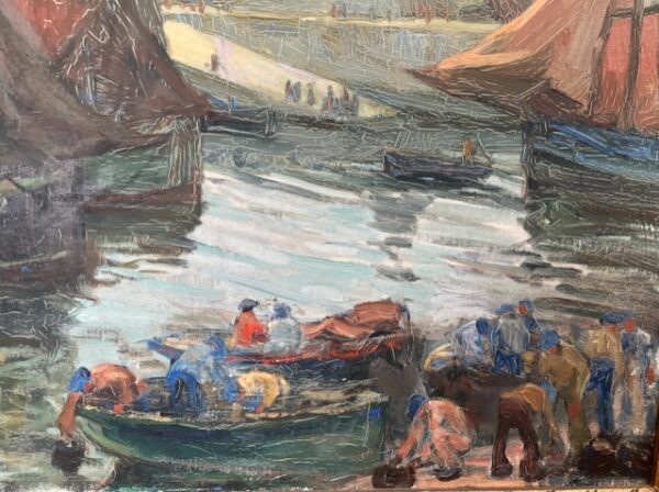 BOUILLON Georges tableau Retour de la pêche huile sur toile