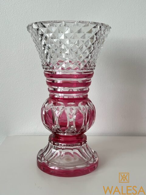 vase cristal Val Saint Lambert doublé rouge/rose et taillé signé et PU