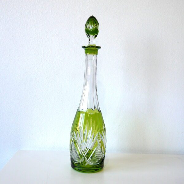 Carafe à liqueur doublée vert de chine Val Saint Lambert