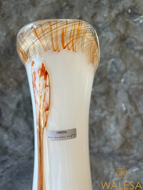 Louis Leloup vase cristal opalin blanc décor à chaud signé