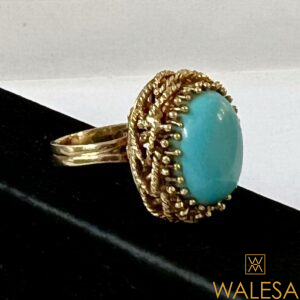 Bague “oursin” or jaune et turquoise