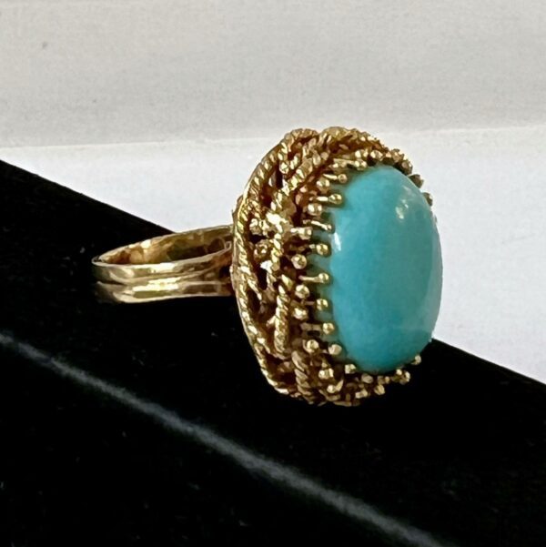 Bague “oursin” or jaune et turquoise