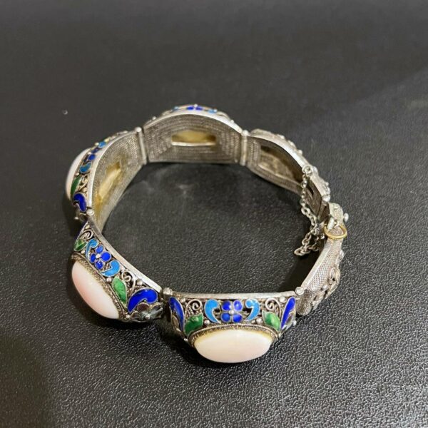 Chine Bracelet en argent décor filigrané et émaillé et cabochons – Image 2