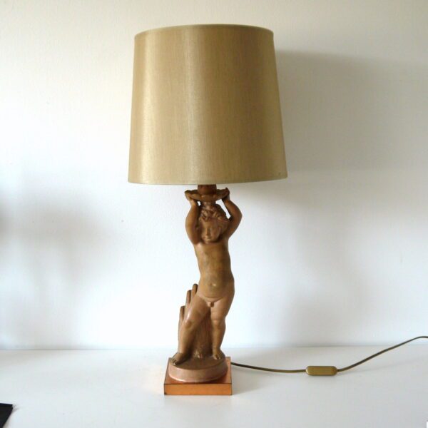 Lampe de table chérubin en terre cuite