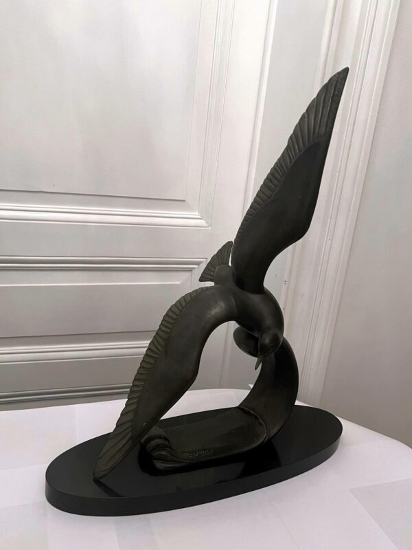Art Deco- sculpture signée M.LEDUCQ-  “Mouette volant sur les vagues”- – Image 7