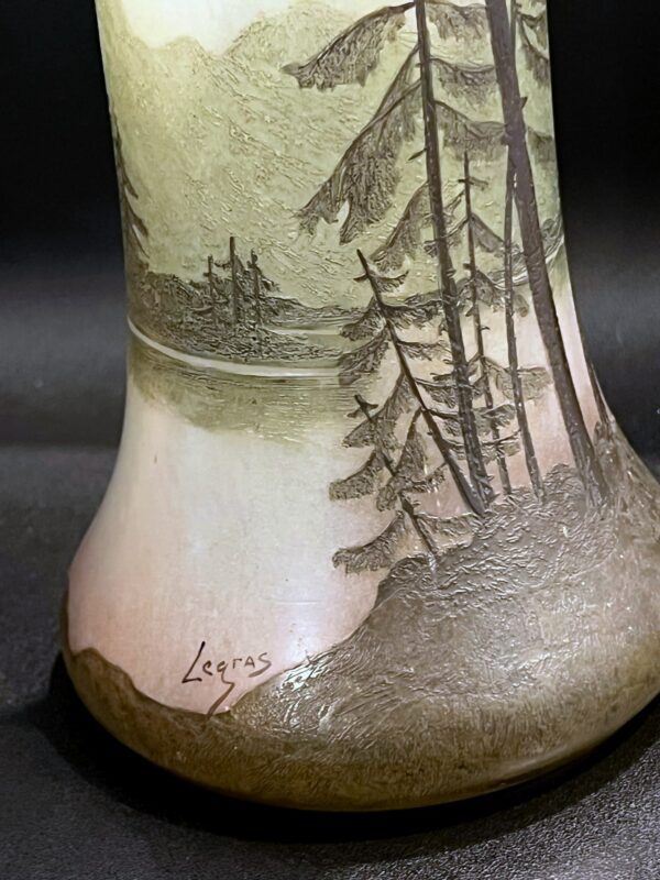 Legras Vase en verre à décor de paysage gravé à l’acide et peint à émail polychrome – Image 8