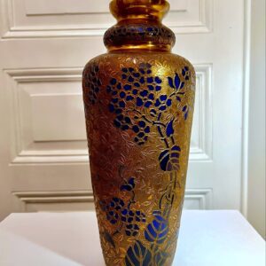 Val Saint Lambert Vase Léon Ledru cristal bleu cobalt décor galvanoplastie