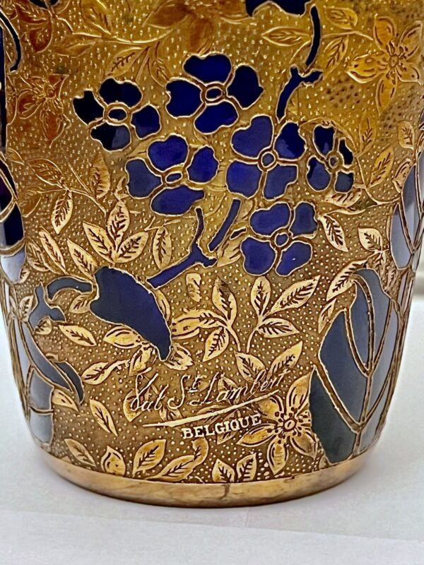 Val Saint Lambert Vase Léon Ledru cristal bleu cobalt décor galvanoplastie – Image 4