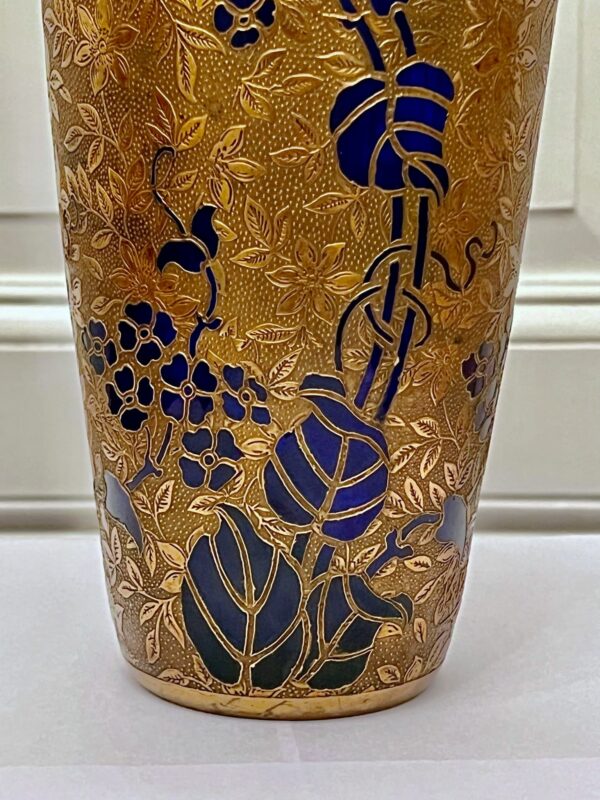 Val Saint Lambert Vase Léon Ledru cristal bleu cobalt décor galvanoplastie – Image 6