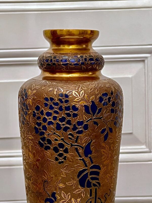 Val Saint Lambert Vase Léon Ledru cristal bleu cobalt décor galvanoplastie – Image 5