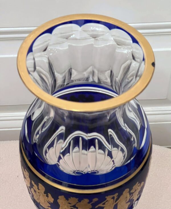 Val Saint Lambert - Vase cristal clair doublé bleu cobalt « Danse de Flore » – Image 6