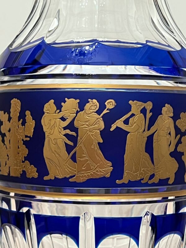 Val Saint Lambert - Vase cristal clair doublé bleu cobalt « Danse de Flore » – Image 5