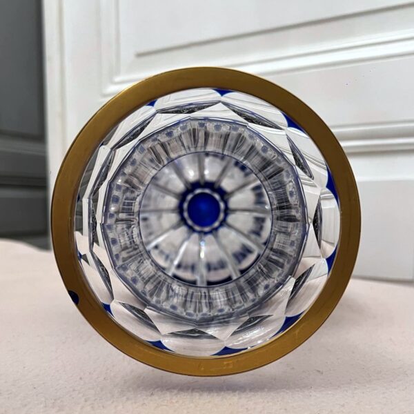 Val Saint Lambert - Vase cristal clair doublé bleu cobalt « Danse de Flore » – Image 8