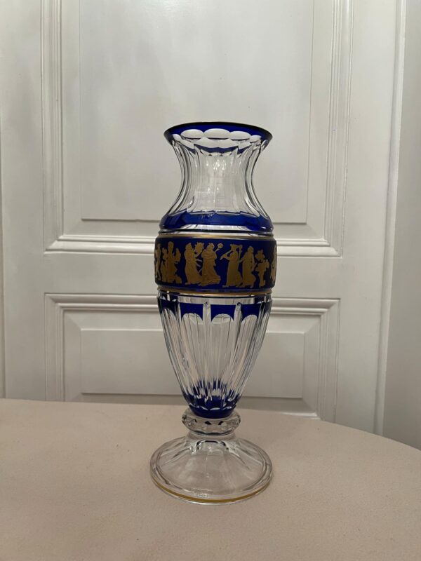 Val Saint Lambert - Vase cristal clair doublé bleu cobalt « Danse de Flore » – Image 2