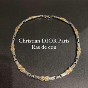 Christian DIOR Collier ras de cou en métal acier argenté et doré