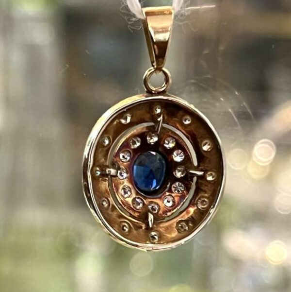 Pendentif médaillon rond or jaune saphir et diamants – Image 8
