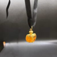 Vieux Pendentif Flacon Parfum En Doré Et Laqué Bleu à Fleurs - Bon état Vintage