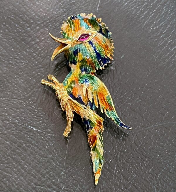 Broche or jaune 18K figurant un oiseau branché – Image 2