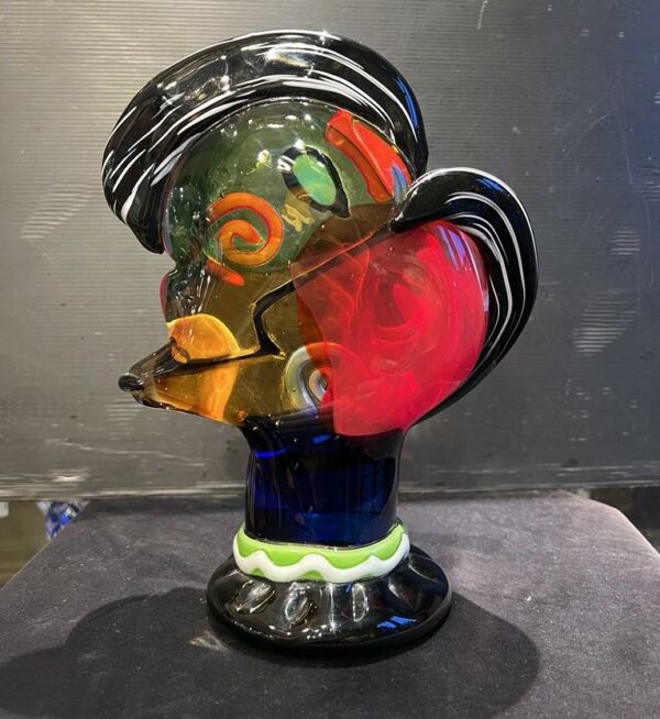 Sculpture “visage” d’après Picasso en verre coloré de Murano – Image 3