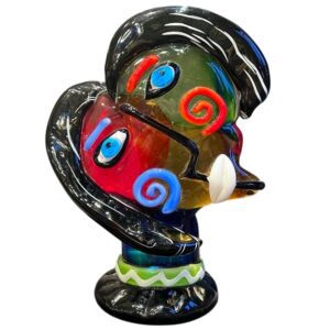 Sculpture “visage” d’après Picasso en verre coloré de Murano