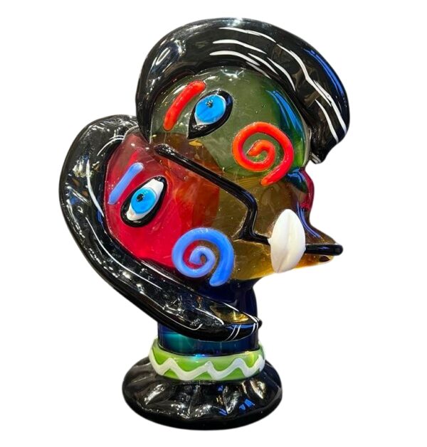 Sculpture “visage” d’après Picasso en verre coloré de Murano