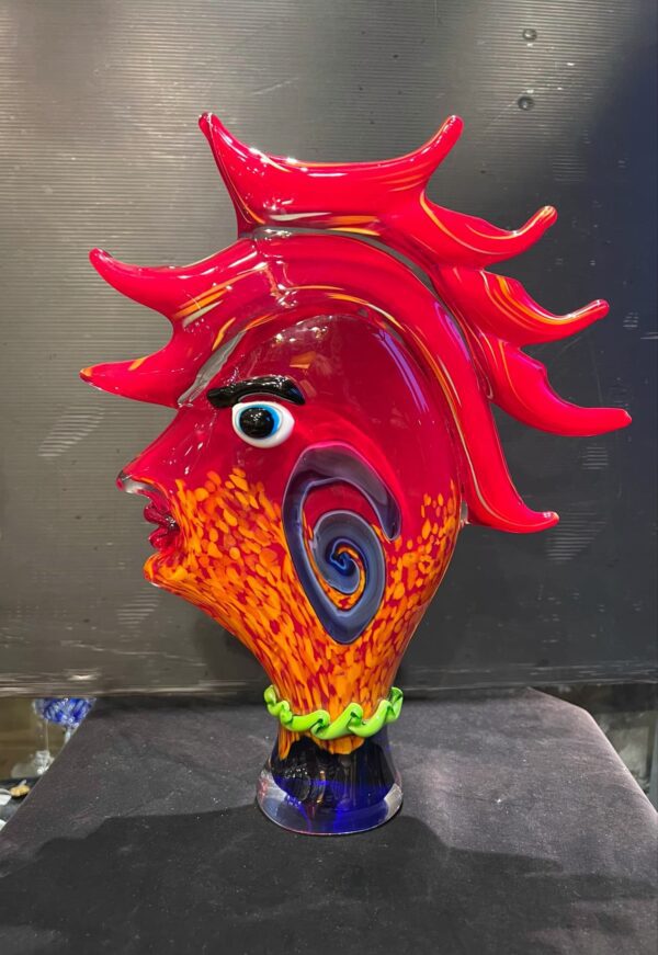 Sculpture « visage de profil » en verre coloré de Murano