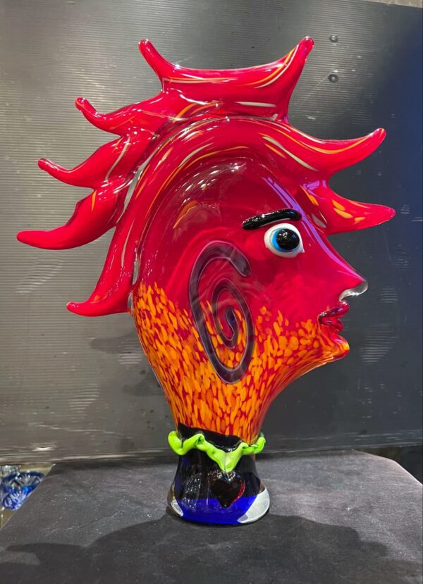 Sculpture « visage de profil » en verre coloré de Murano – Image 2