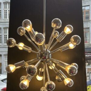 Lustre Spoutnik en métal et résine argenté