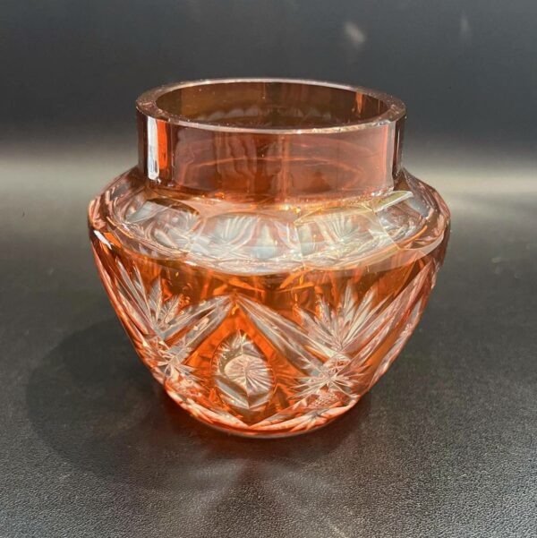 Val Saint Lambert Petit pique-fleurs en cristal clair double orange (aurore) et taille. – Image 3