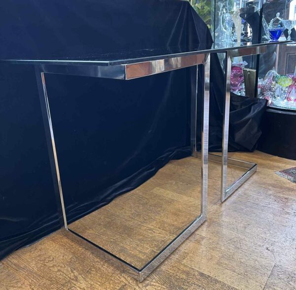 Console - table- bureau modulable, en métal chromé et tablette en verre fumé – Image 2
