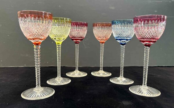 Val Saint Lambert, 6 verres a vin, cristal clair doublé