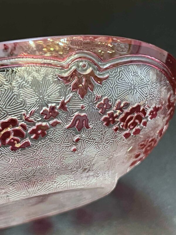 Coupelle cristal VAL SAINT LAMBERT clair doublé rose à décor dégagé à l’acide – Image 5
