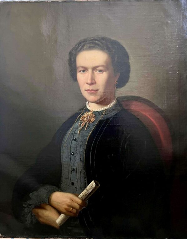 Huile sur toile Portrait d'une dame de qualité XIXème – Image 2