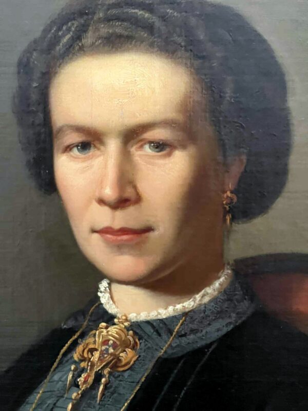 Huile sur toile Portrait d'une dame de qualité XIXème – Image 4