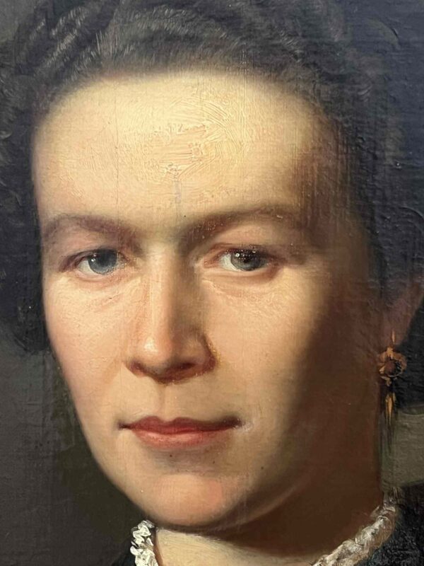 Huile sur toile Portrait d'une dame de qualité XIXème – Image 5
