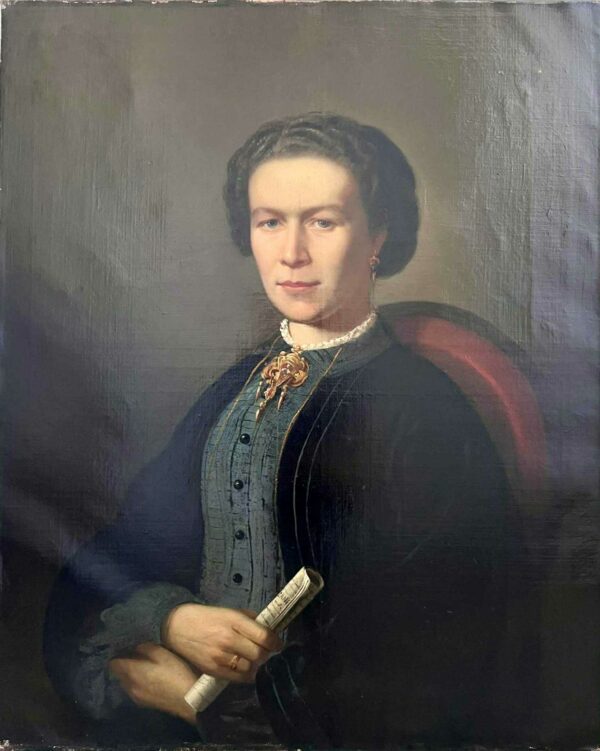 Huile sur toile Portrait d'une dame de qualité XIXème – Image 3