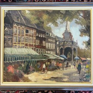 Place du Marché à Liège huile sur toile signée WILLEM