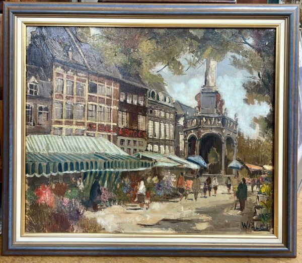 Place du Marché à Liège huile sur toile signée WILLEM – Image 2