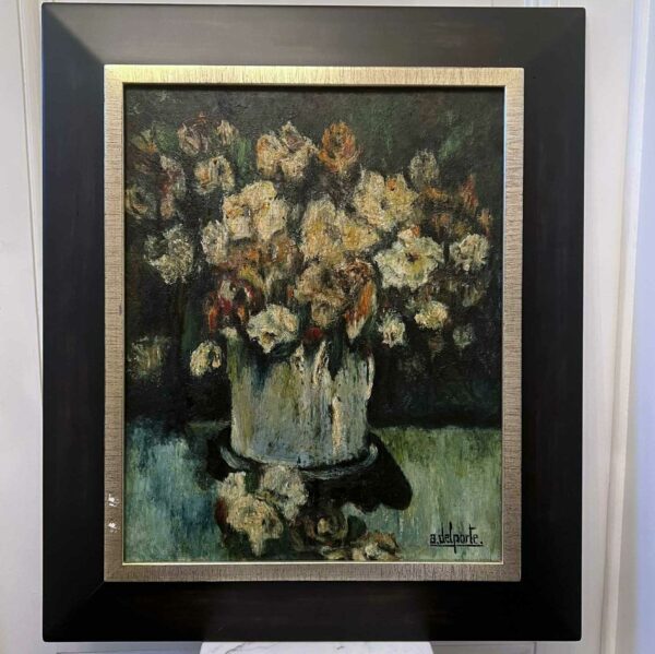 A.DELPORTE, nature morte « fleurs dans un vase » Huile sur toile