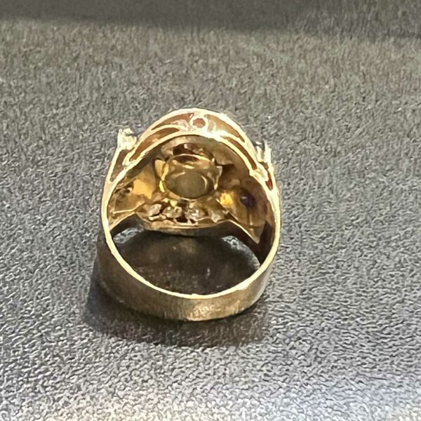 Bague Art Déco en or jaune 18K sertie d’une perle diamants et saphirs – Image 4